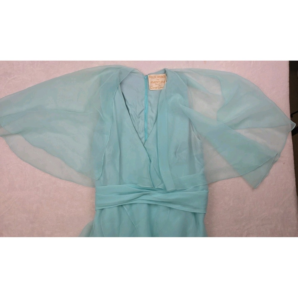 Vtg Felix Arbeo Aventura 1970s Green Chiffon Cape Goddess Evening Gown Dress S - Picture 9 of 16